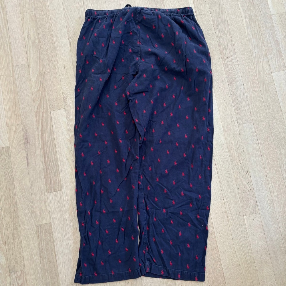Polo Ralph Lauren Pajama Pants Mens Large Navy Blue Excellent Pony Print - Picture 2 of 5